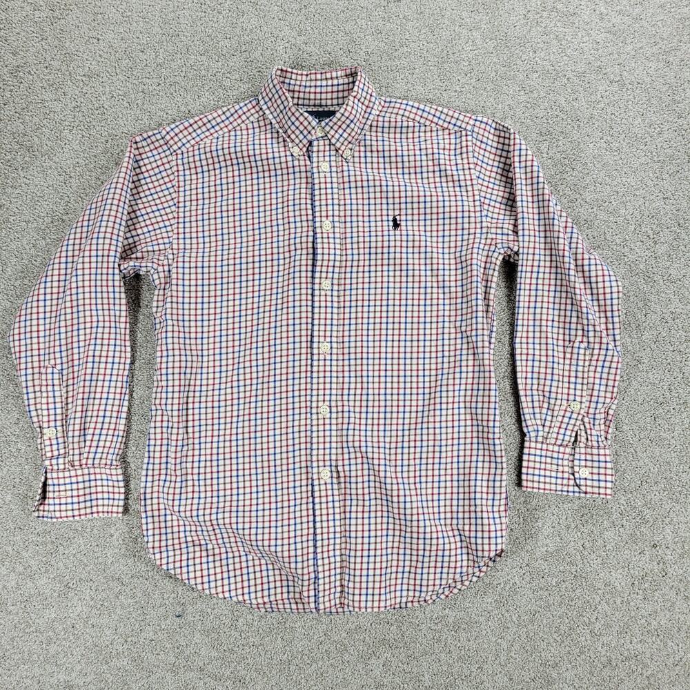 Polo Ralph Lauren Combed Cotton Button Down Shirt Boys M 10-12 Red Blue Check